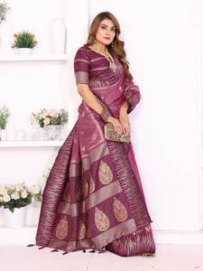 Sari de Seda Suave del Sur – Textura Lisa y Tejido Denso para un Estilo Festivo - Product Image 2