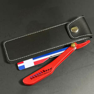 Navaja de afeitar Barber Republic Flag de acero inoxidable para corte de precisión con mango impreso y funda de cuero - Product Image 1