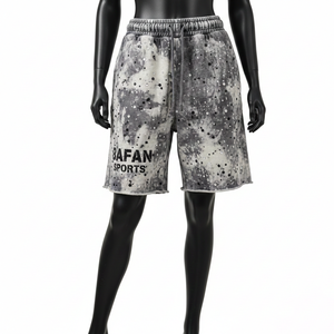 Shorts en molleton de coton premium 320 GSM gris noir effet délavé, tissu doux, logo imprimé sur mesure, shorts pour femmes - Product Image 5