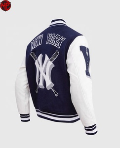 Veste universitaire New York pour homme, bleu marine et blanc, logo brodé, col rabattu, coupe classique, style preppy, en coton. - Product Image 2