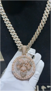 Colgante de Moissanita Hiphop con Incrustaciones de Diamantes, Chapado en Oro Rosa, Diseño 3D de Calavera de Doble Cara, Plata 925, Colgante de Moissanita Personalizado - Product Image 5