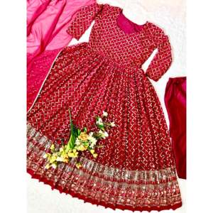 Robe Anarkali de créateur avec pantalon et dupatta pour les fêtes - Robes de soirée - Product Image 4