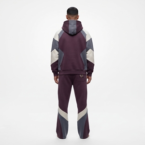Mens Burgundy Gray White Color Block Tracksuit Set <b>Zip</b> <b>Up</b> <b>Jacket</b> Flared Pants Custom Streetwear Sportswear - Product Image 2