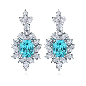 Pendientes de plata de alta calidad con diamante azul de 1.2 quilates, corte ovalado, cultivado en laboratorio, y diamante blanco para boda. - Product Image 1
