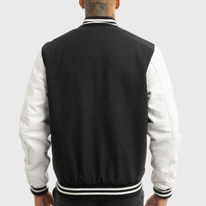 Blouson universitaire homme noir et blanc, coupe droite, fermeture boutonnée recouverte, style décontracté, doublure polaire, extérieur en laine et viscose - Product Image 6