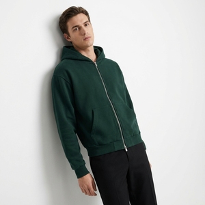 Sweat-shirt à capuche zippé vert foncé uni pour homme avec poche kangourou - Product Image 2
