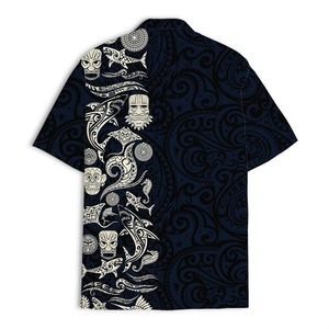 Chemise Hawaïenne Homme Manches Courtes Imprimé Tribal Polynésien Noir Chemises d'Été Respirantes Col Rabattu - Product Image 2