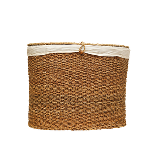 Cesto de Ropa Ovalado Ecológico de Seagrass Natural Tejido a Mano con Tapa Abatible y Forro de Tela Extraíble para Ropa Sucia - Product Image 1