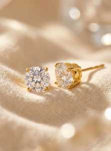 Factory Price 925 Silver 18K <b>Gold</b> Plated <b>Earring</b> Round-Cut VVSD Moissanite Prong Setting <b>Earring</b> Birthday Gift Everyday <b>Earring</b> - Product Image 5