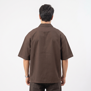 Manufacturer Custom <b>Button</b> <b>up</b> Shirt Printed Logo <b>Short</b> <b>Sleeve</b> Streetwear Boxy Fit Casual Cropped Stripe T Shirt for Men - Product Image 3