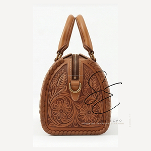 Sac de voyage en cuir véritable Western, sac de voyage en cuir repoussé avec fermeture éclair et bandoulière, sac Speedy tendance en cuir de vachette de taille moyenne pour cowgirl - Product Image 5