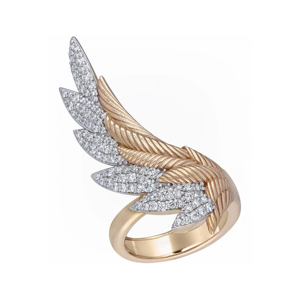 Luxury Women's 18K <b>Gold</b> Diamond Wing <b>Cocktail</b> <b>Ring</b> Round Brilliant Cut Wings Shape Fine Jewelry - Product Image 1