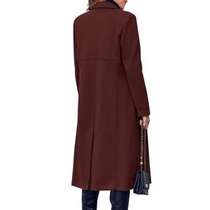 Manteau Trench Décontracté Robuste Rouge Vin Mi-Mollet à Col Relevé avec Doublure en Sergé Poly, Chaud pour l'Hiver - Product Image 2