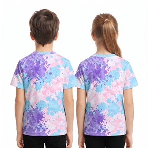 Camiseta Infantil Sublimada Multicolor al por Mayor, Tops Unisex de Ocio, Manga Corta, Cuello Redondo, Ropa Casual Infantil Estampada - Product Image 6