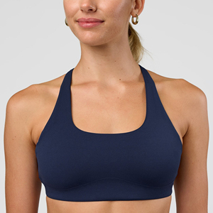 Sujetador deportivo halter sin costuras azul marino para mujer, cuello redondo, soporte medio, ropa deportiva para yoga - Product Image 1