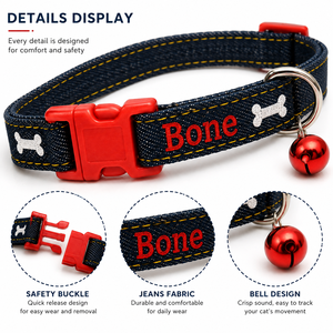 Jeans & Bones Cat <b>Collar</b> OEM ODM Custom Logo Adjustable Denim Pet <b>Collar</b> Direct Manufacturer - Product Image 4