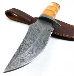 Couteau artisanal en acier Damas, lame pointue, manche en os de chameau, couteau utilitaire - Product Image 6