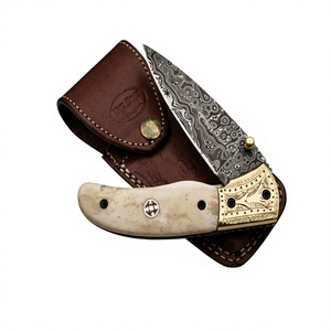 Couteau pliant artisanal PERKIN STEEL INDUSTRIES en acier Damas pour la chasse, avec étui en cuir OEM, pour le camping et la survie - Product Image 1