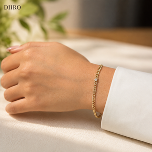 Bracelet chaîne cubaine plaqué or avec moissanite ronde unique sertie clos, bijoux de mode unisexe - Product Image 2