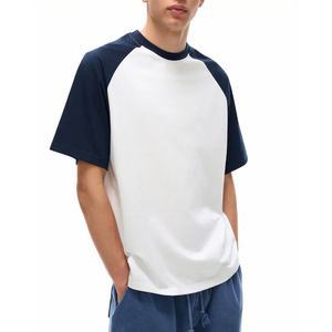 T-shirt pour homme à manches raglan, col rond, blanc marine, coupe classique, décontracté, couleur unie, tricoté, design uni - Product Image 3