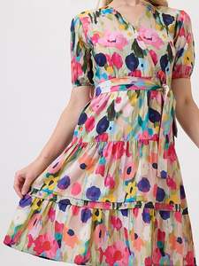 Nuevo Diseño de Ropa, Vestido Corto con Estampado Floral, Vestido Midi Sexy con Cuello en V para Mujer, Nuevo Vestido Elegante de Verano para Mujer - Product Image 3