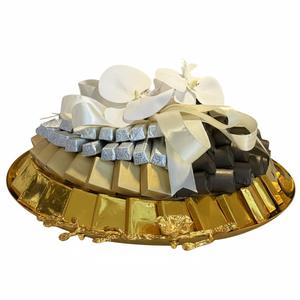 Luxury Design Gold <b>Silver</b> Metal Chocolate Tray With Handle Elegant Metal Round Serving Tray With <b>Ribbon</b> Decor Wholesale Supplier - Product Image 3