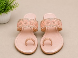 Sandales plates à lanières en strass roses, à bout ouvert, à enfiler, avec embellissements floraux, chaussures décontractées et élégantes pour l'extérieur - Product Image 3