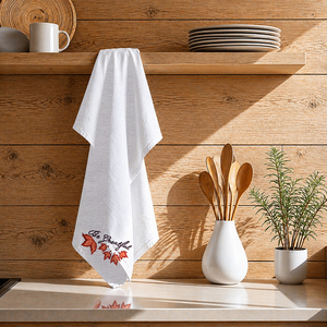 Serviette de cuisine brodée florale, serviette de cuisine brodée de qualité supérieure 100% coton, douce, absorbante, décorative - Product Image 1
