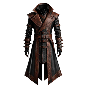 Latest Collection <b>Mens</b> Gothic Long <b>Coat</b> Faux <b>Leather</b> <b>Trench</b> Jacket Brown Black Steampunk Cosplay Costume Outerwear - Product Image 1