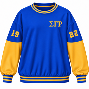 Sweat-shirt de la sororité Sigma Gamma Rho avec col rond et logo brodé, manches longues, bleu et or, sweat-shirt tendance pour femme - Product Image 5