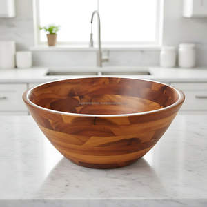 Artisan Crafted <b>Wooden</b> Serving <b>Bowl</b> For Dining Table Decor <b>Large</b> Salad Fruit Bread Kitchen Centerpiece Gift Idea - Product Image 1