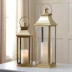 <b>Brass</b> <b>Lantern</b> Candle Holder Flameless Home Decoration Square Metal <b>Lantern</b> for Indoor Outdoor Use - Product Image 1