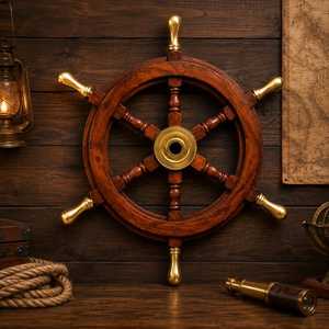 Premium Quality 18" Polished Wood & Brass Maritime Boat Captains Nautical Beach <b>Ship</b> <b>Wheel</b> for Home Decor - Product Image 1