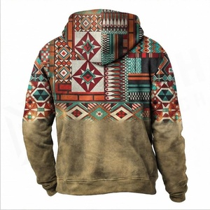 Sweat-shirt à capuche zippé pour homme, motif géométrique, style bohème, coupe classique, en polyester tricoté, pour l'automne - Product Image 2