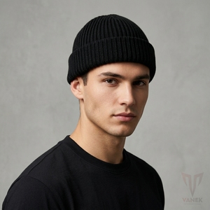 VANEK INTERNATIONAL Bonnet en tricot noir unisexe, couleur unie, style décontracté, 100% acrylique, bonnet d'hiver, 56-58 cm, adulte, broderie 3D - Product Image 2