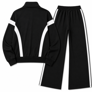 Custom Logo Women Color Block Tracksuit Set OEM <b>Zip</b> <b>Up</b> <b>Jacket</b> Side Stripe Wide Leg Pants Two Piece Set Active Sportswear - Product Image 4
