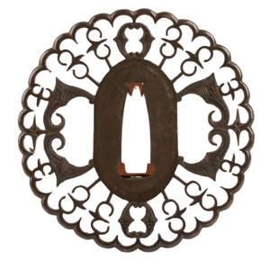 Tsuba Sukashi en cuivre de la période Edo japonaise, garde d'épée rond, non marqué - Product Image 2