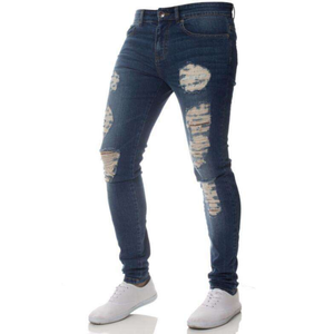 Jean en denim noir déchiré et délavé coupe droite pour homme, style décontracté automne, en coton respirant - Product Image 2