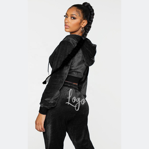 High Quality Custom logo Design <b>Womens</b> Blank 2 Piece Set <b>Velour</b> <b>Tracksuit</b> Female Sportswear Velvet Fleece <b>Tracksuits</b> for <b>Women</b> - Product Image 4