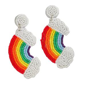 Boho-Chic arc-en-ciel fleur perlée boucles d'oreilles bijoux de déclaration fabriqués à la main avec poteaux en acier inoxydable cadeau de saint valentin - Product Image 1