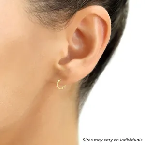 Pendientes de Aro Huggie Redondos de Oro Amarillo Sólido de 14K con Corte de Diamante, Tamaño Pequeño 12MM - Product Image 3
