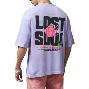 Camiseta de Manga Corta Lavanda Extra Grande para Hombre, Marca de Ropa, con Estampado de Letras Rosas, Cuello Redondo, Estilo Casual, Algodón Jersey, Corte Regular - Product Image 3
