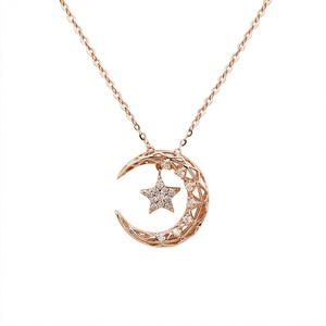 Colliers pendentifs lune et étoile en or massif 14 carats, diamant de laboratoire VS1 E, HPHT CVD 0,25 ct, pour usage quotidien, pour femmes. - Product Image 2
