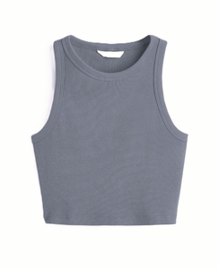 Women's Ribbed Scoop Neck Tank <b>Top</b> Solid Color High Quality Short Length Knitted Fabric Breathable Custom logo - Product Image 6