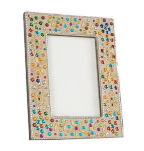 Gold Seed Bead Photo Frame <b>Mirror</b> Inlay Rectangular Picture Holder <b>Tabletop</b> Handcrafted Portrait Case Desk Gallery Home items - Product Image 4