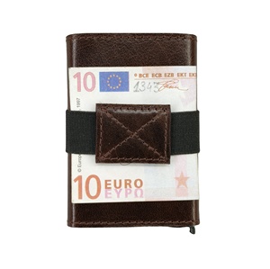 Vintage Full Grain Leather Metal Push Button Aluminum Popup Card Holders Wallets RFID Cash Strap Elastic Custom Wholesaler Gents - Product Image 1