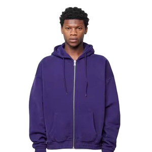 Sweat-shirts à capuche zippés en molleton à épaules tombantes, coupe régulière, thermiques, unis, à manches longues, respirants et à séchage rapide en coton, vente en gros - Product Image 2