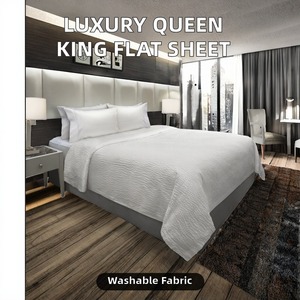 Drap plat en polyester Queen pour hôtel américain, 100 fils, respirant, collection de literie de luxe unie pour un sommeil confortable - Product Image 1