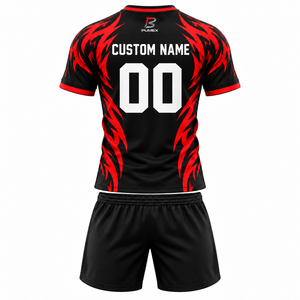 Ensemble de football pour hommes adultes pour clubs, maillot et short de football rouge et noir, col rond, coupe athlétique, uniforme respirant - Product Image 5