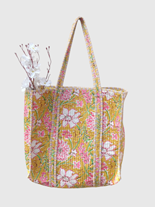 Sac fourre-tout en coton à imprimé floral, style bohème, ouvert en haut, pour le shopping toutes saisons - Product Image 1